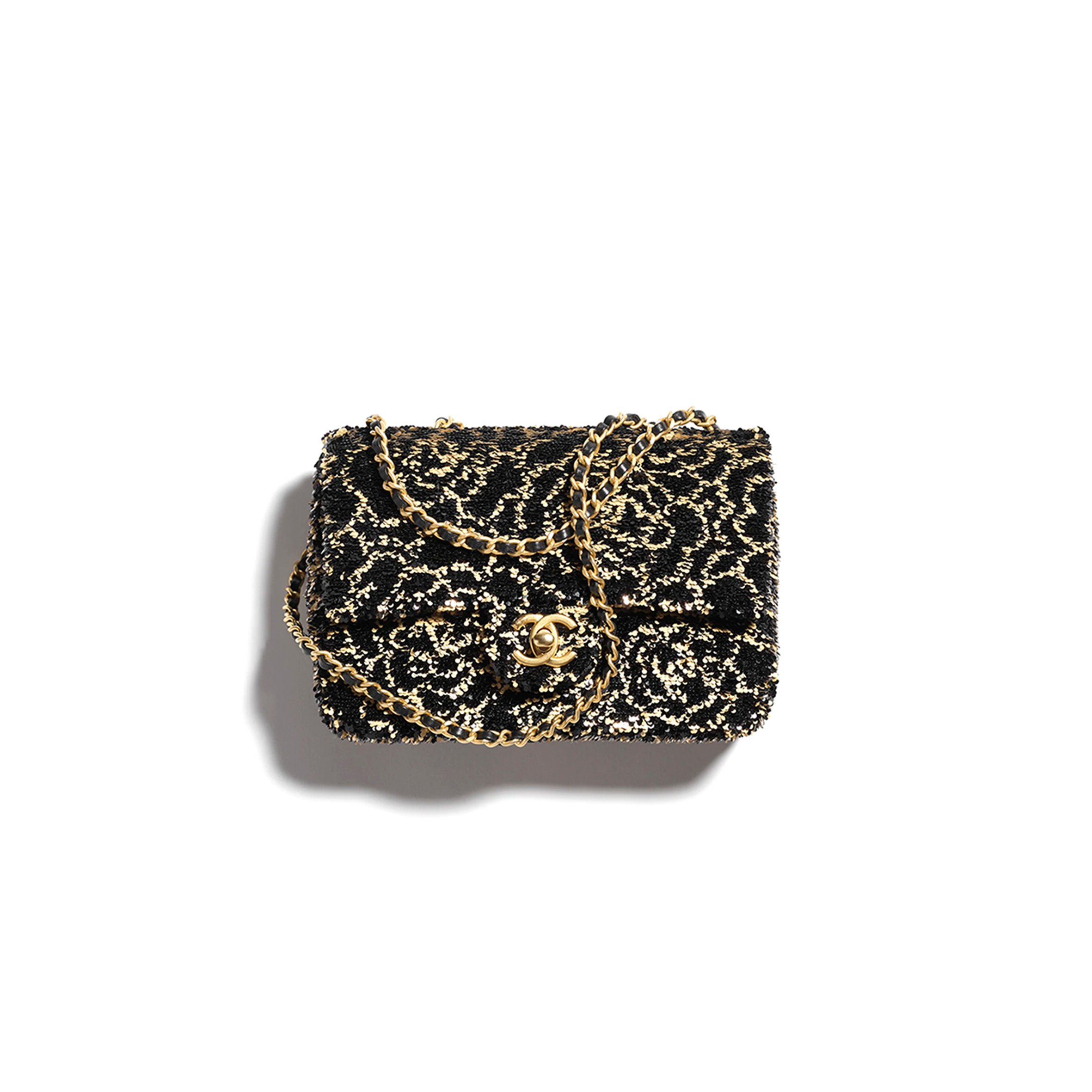 CHANEL FLAP BAG SEQUINS & GOLD-TONE METAL GOLDEN & BLACK AS4561 (21*14*8cm) CHANEL FLAP BAG SEQUINS & GOLD-TONE METAL GOLDEN & BLACK AS4561 (21*14*8cm)
